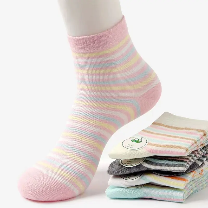 Sweet Candy-colored Sports Socks Women 2025 Autumn Winter Soft Cotton Mid Calf Striped Socks Comfortable Warm Knit Stockings