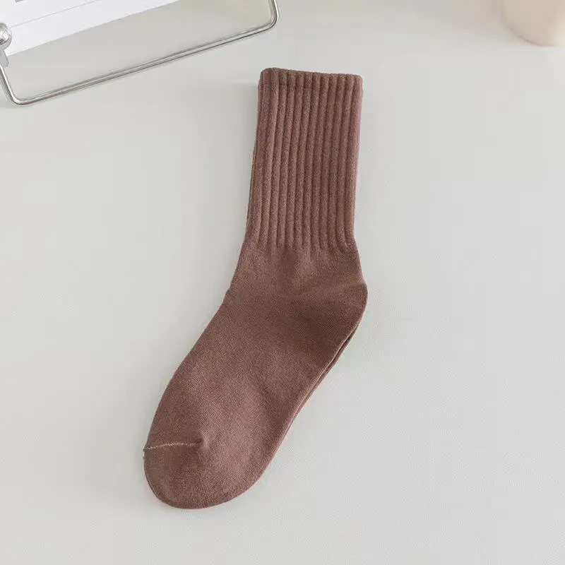 Classic Solid White Soft Cotton Socks Women 2025 Winter Autumn Warm Absorb Sweat Knit Socks Mid Calf Breathable Stockings 5pairs