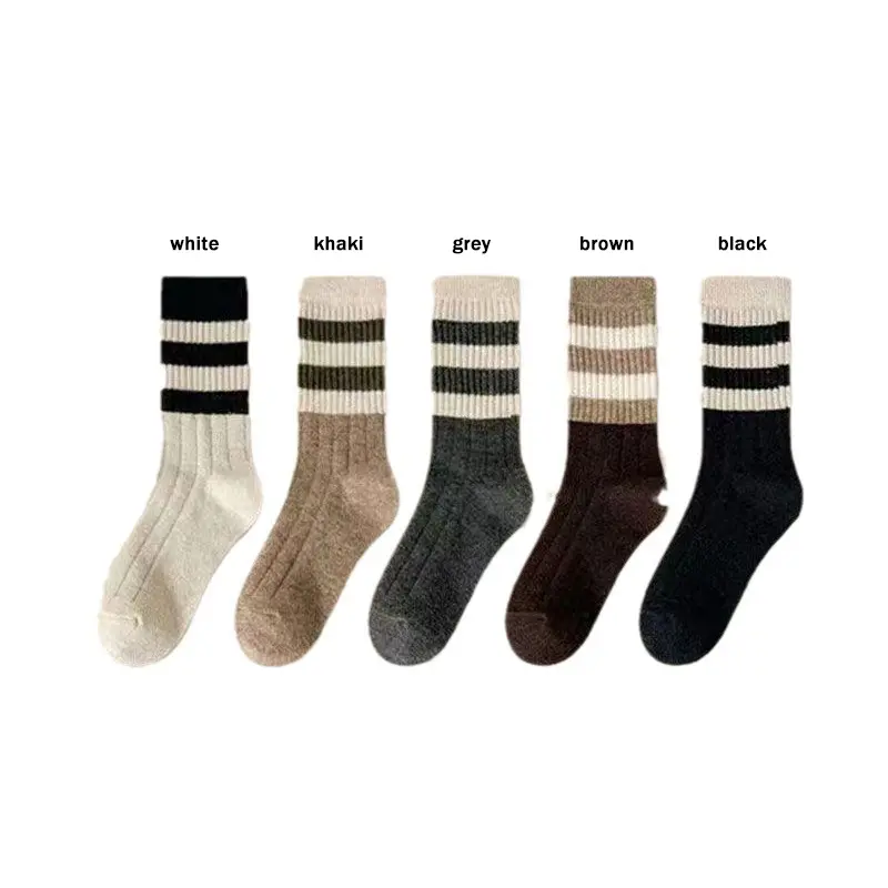 5 Pairs Retro Striped Stockings Women 2025 Autumn Winter Warm Breathable Non Slip Cotton Socks Super Elasti Mid Calf Sock Unisex