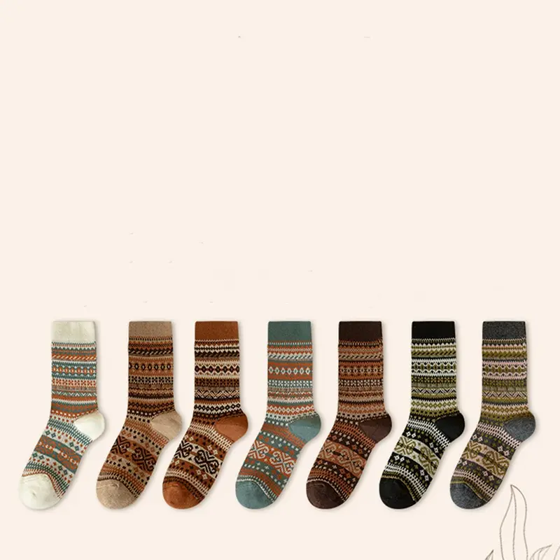 Mix Color Cotton Socks Women 2025 Winter Retro Plaid Breathable Anti-static Socks Fashion Geometric Pattern Knit Stockings