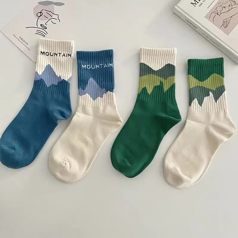 5 Pairs Fashion Mix Color Couple's Sports Socks Autumn AB Style Soft Sweat Absorbing Women's Socks 2025 New Stockings For Women