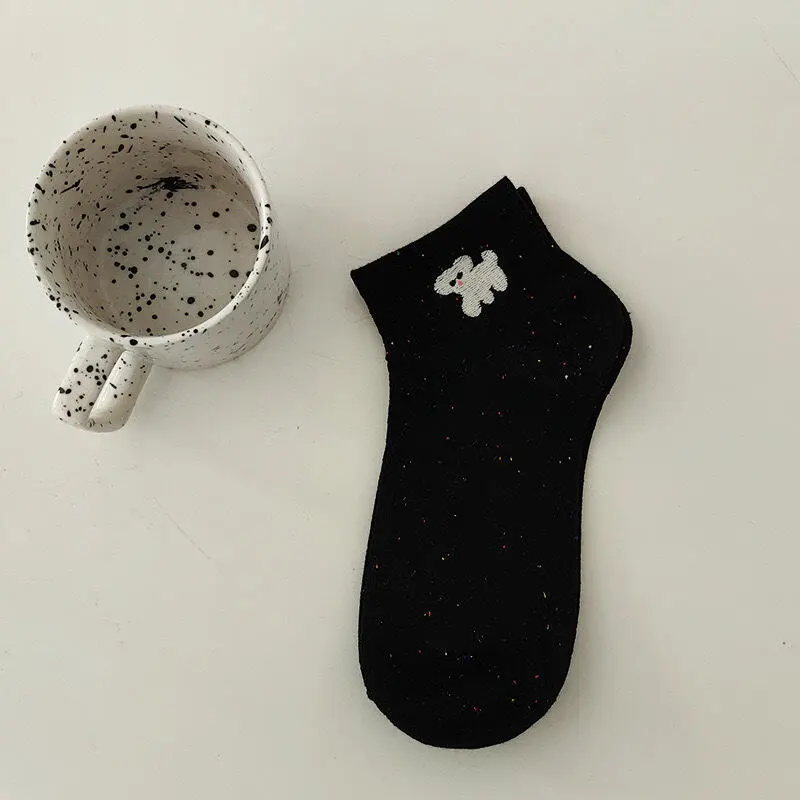 Cute Cartoon Dog Women's Cotton Socks 2025 Autumn 5 Pairs Sweet Candy-colored Ankle Socks Breathable Non Slip Girl's Stockings