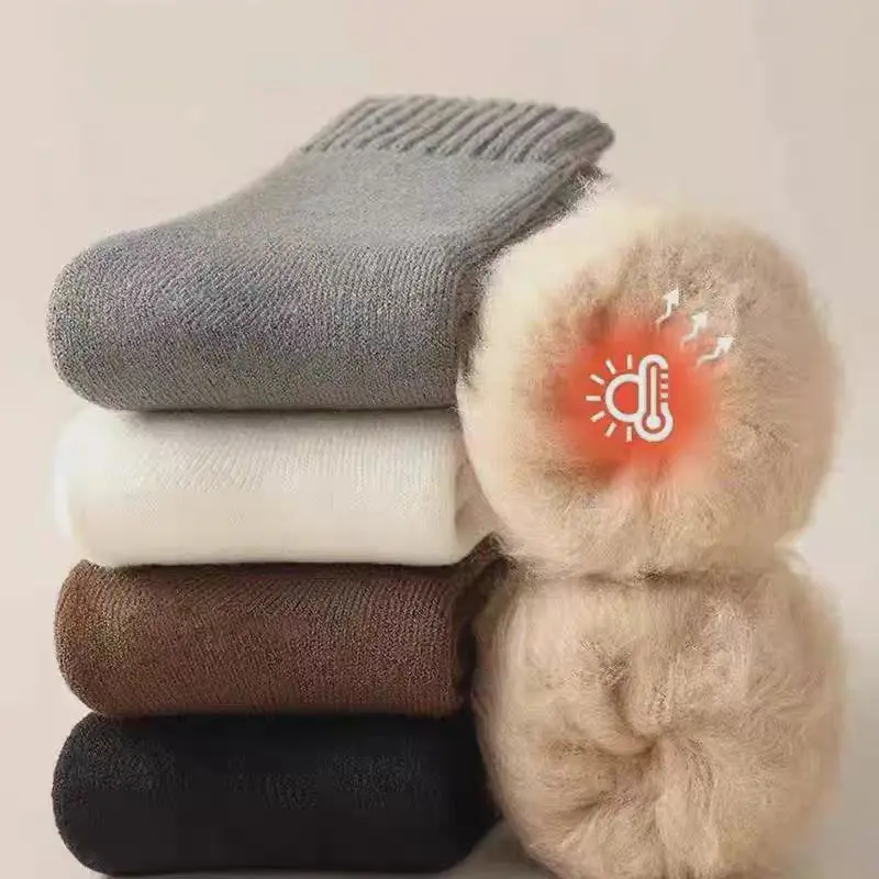 Retro Solid Warm Cashmere Socks Men 2025 Winter 5 Pairs Vintage Knit Comfort Fluffy Fur Thick Socks Formal Stockings for Men