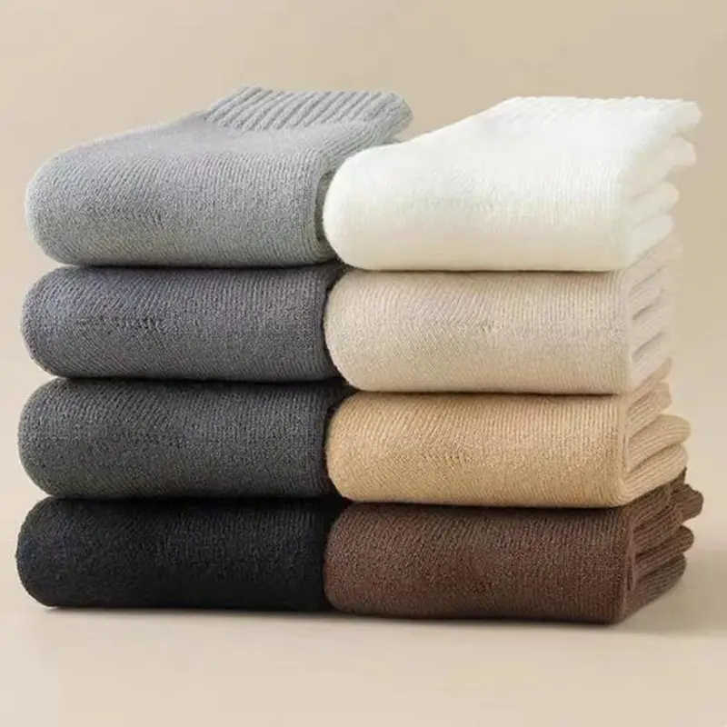 Retro Solid Warm Cashmere Socks Men 2025 Winter 5 Pairs Vintage Knit Comfort Fluffy Fur Thick Socks Formal Stockings for Men