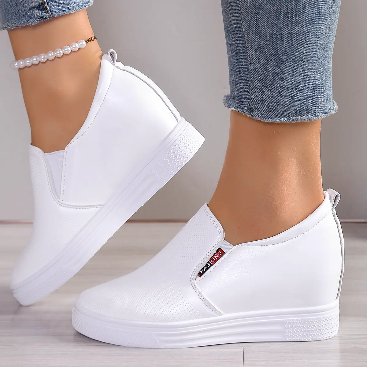 New White Hidden Wedge Heels Sneakers Casual Shoes Woman High Platform Shoes Women's High Heels Wedges Shoes for Womenbn