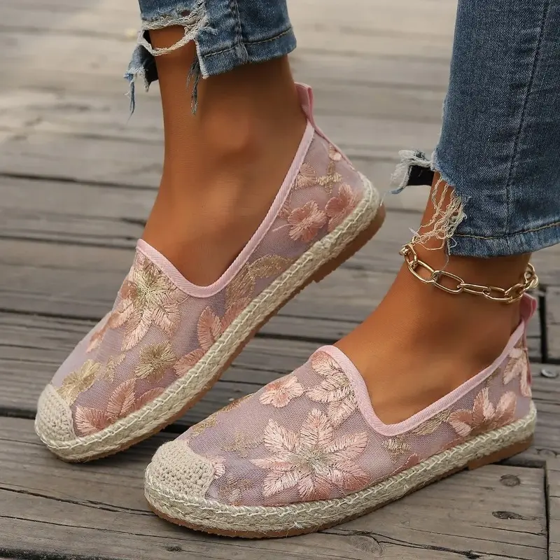 Large Size Single Shoe Women's Summer New Lace Mesh Hollowed Out Women's Flat Bottomed Fisherman's Shoes  flat shoes women