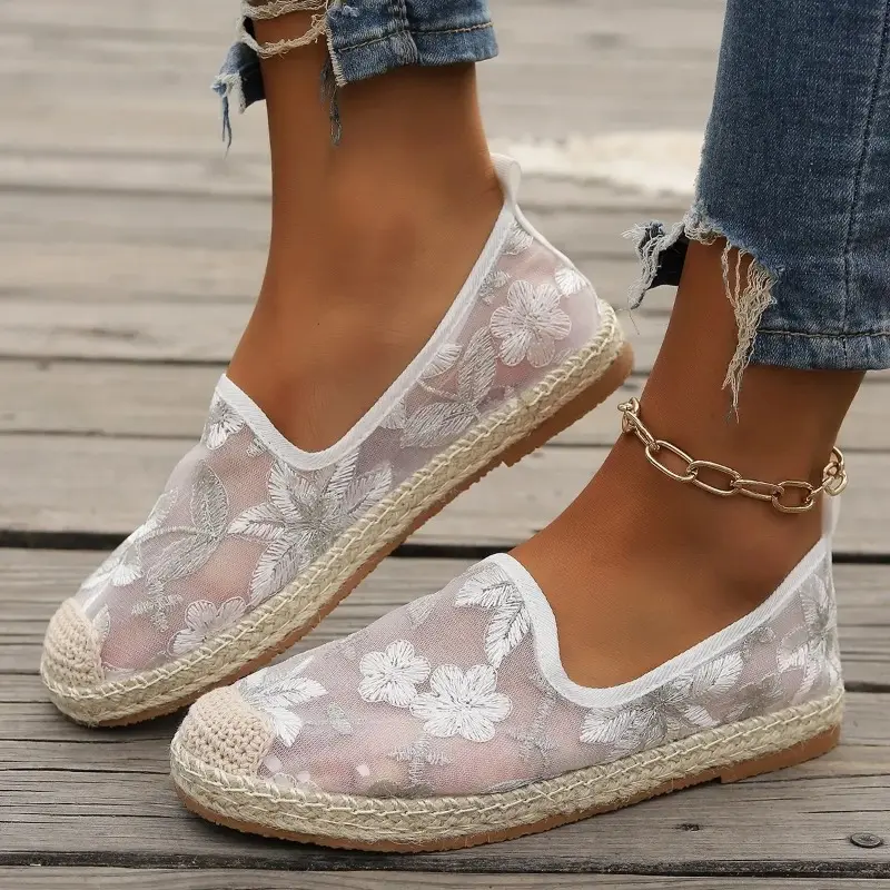 Large Size Single Shoe Women's Summer New Lace Mesh Hollowed Out Women's Flat Bottomed Fisherman's Shoes  flat shoes women