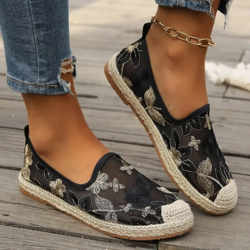 Large Size Single Shoe Women's Summer New Lace Mesh Hollowed Out Women's Flat Bottomed Fisherman's Shoes  flat shoes women