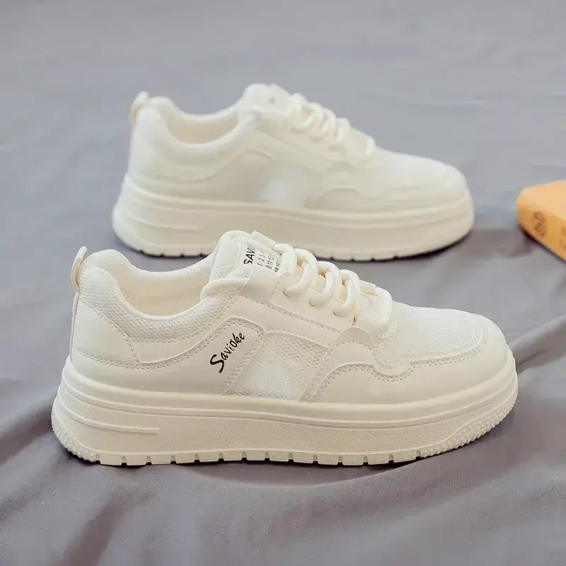 2025 Summer Mesh Breathable New White Shoes Women's Thick-soled Height-increasing Sneakers Fashionable Casual Shoes