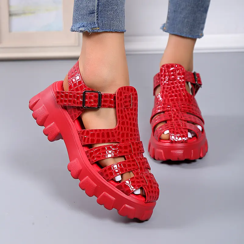 Summer Fashion Gladiator Women Narrow Band Cross-tied Platform Square Heel Peep Toe  Sexy Mature Shoes Ladies Female