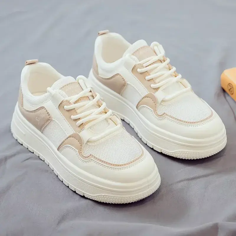 2025 Summer Mesh Breathable New White Shoes Women's Thick-soled Height-increasing Sneakers Fashionable Casual Shoes