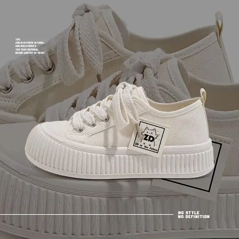 Sneakers Women Shoes for Woman Thick Soled Canvas Shoes 2025 New Trend Lady Breathable White Trainers Student Casual Board Shoes