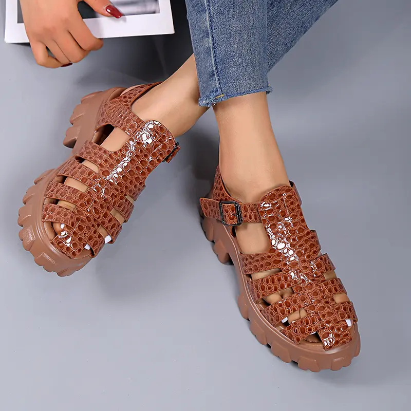 Summer Fashion Gladiator Women Narrow Band Cross-tied Platform Square Heel Peep Toe  Sexy Mature Shoes Ladies Female