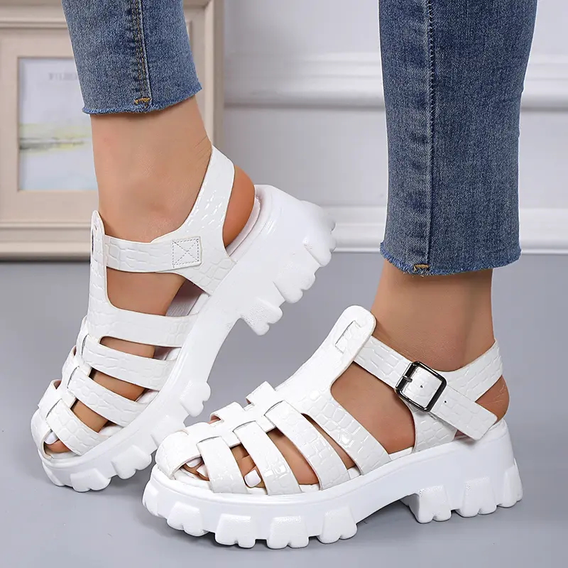 Summer Fashion Gladiator Women Narrow Band Cross-tied Platform Square Heel Peep Toe  Sexy Mature Shoes Ladies Female