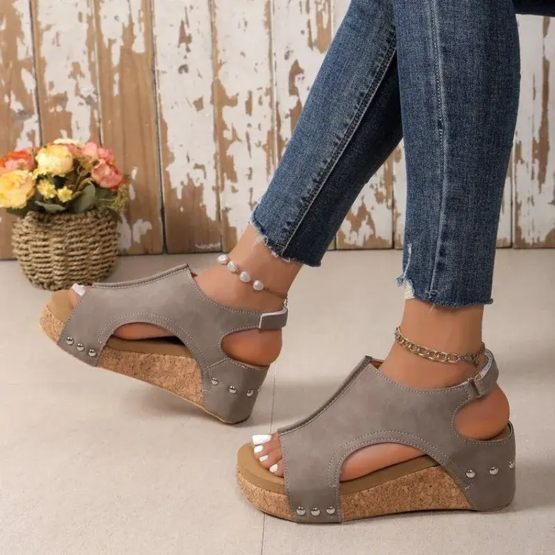 Plus Size 35-43 Shoes for Women Fashion Casual Solid Color Flat Summer Daily Wear Peep Toe Platform Wedge High Heels Sandals
