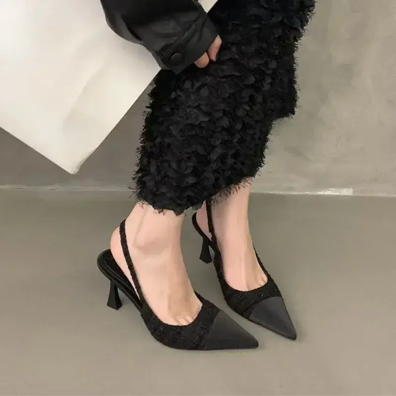 Low Heels Real Leather Slingbacks Shoes Women Square Toe Pumps Thick Heel Shoes Brand Design Lady Footwear 2024 Size Rubber