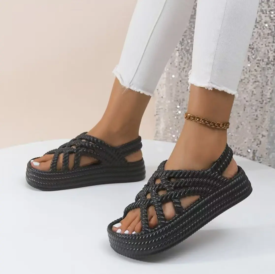 Platform Sandals Women Summer Shoes for Women 2024 Trend Open Toe Ankle Strap Beach Shoes Flat Heeled Sandals