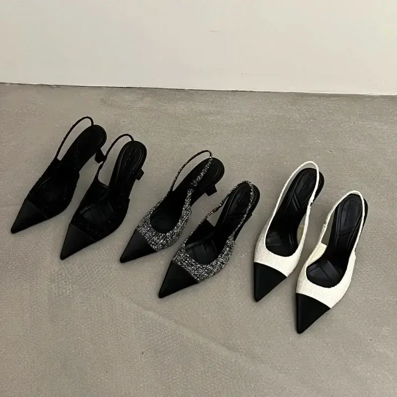 Low Heels Real Leather Slingbacks Shoes Women Square Toe Pumps Thick Heel Shoes Brand Design Lady Footwear 2024 Size Rubber