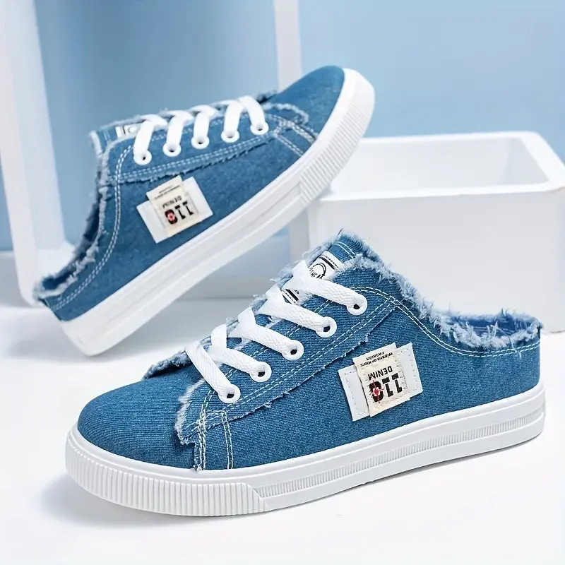 Women's Fashion Flat Sneakers Casual Lace Up Round Toe Non Slip Canvas Shoes Casual Walking Slides Shoes