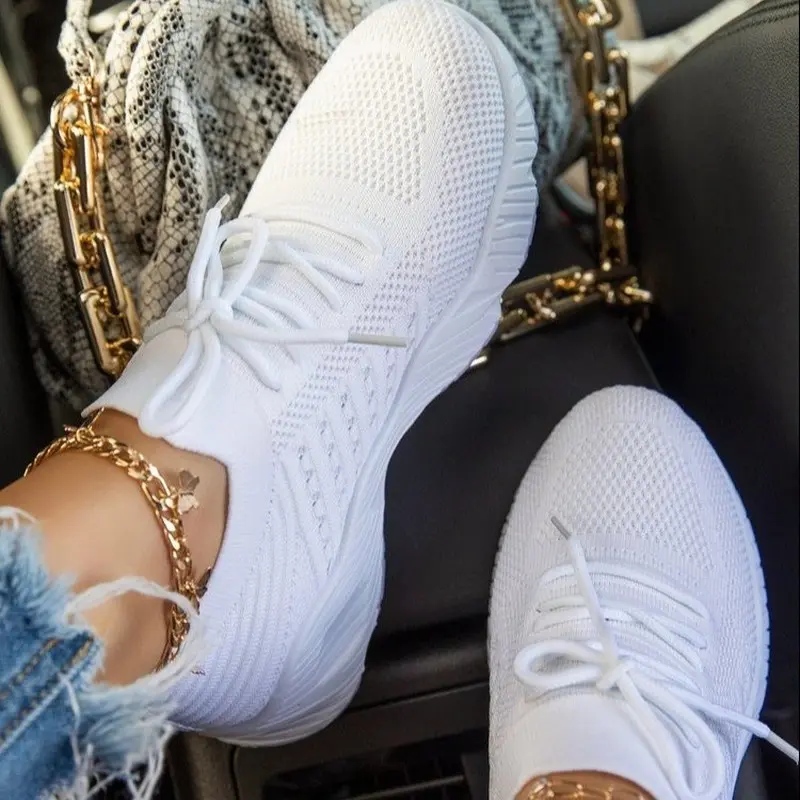 Women Sneakers Casual Shoes Comfortable Mesh Lace-Up Ladies Sport Shoes Wedges Chunky Women's Vulcanized Shoes Females Sneakers