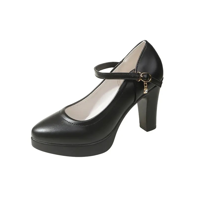 Ankle Strap Thick Heels Pumps for Women 2024 Pu Leather Office High Heeled Shoes Woman's Elegant Platform Mary Jane Shoes Casual