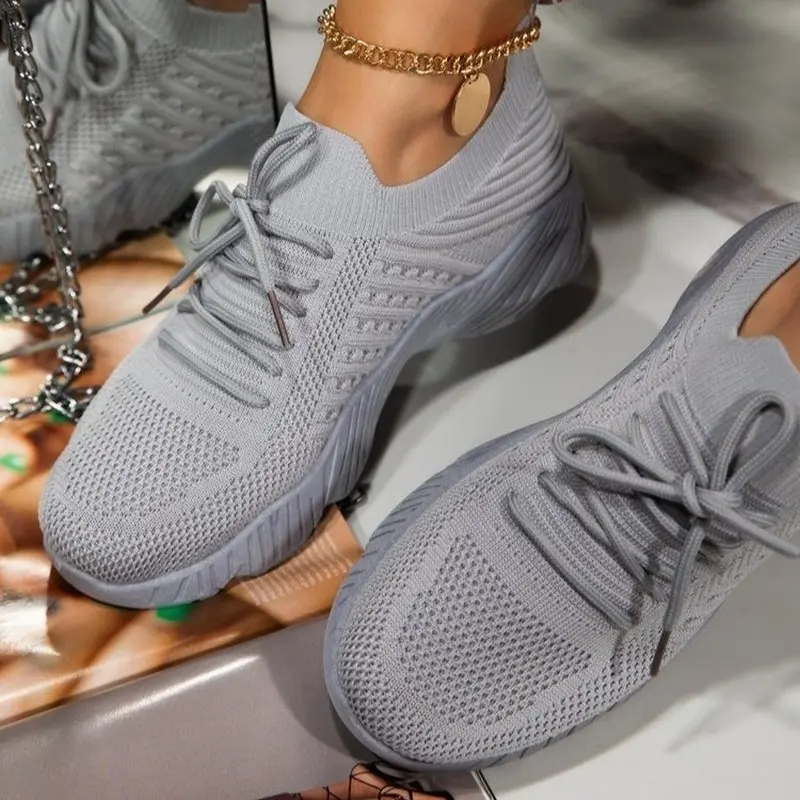 Women Sneakers Casual Shoes Comfortable Mesh Lace-Up Ladies Sport Shoes Wedges Chunky Women's Vulcanized Shoes Females Sneakers