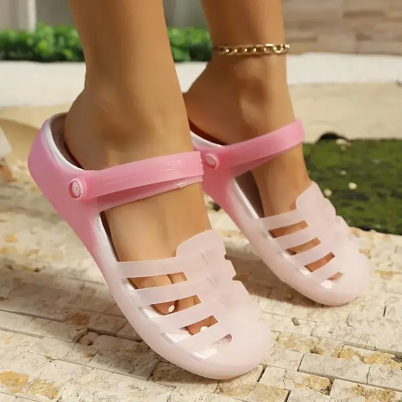 Summer New Jelly Sandals for Women 2025 Outdoor Casual Flat Shoes on Garden Beach Slippers for Women Soft Breathable Women Shoes
