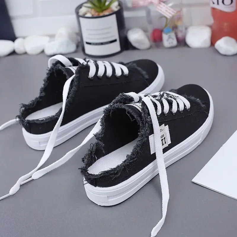 2023 New Spring Summer Women Canvas Shoes flat sneakers women casual shoes low upper lace up white shoes