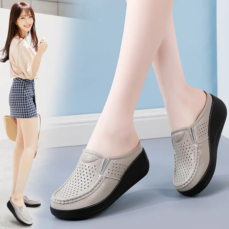 2022 Spring Autumn Women Flats Platform Loafers Ladies Genuine Leather Comfort Wedge Moccasins Orthopedic Slip On Casual Shoes