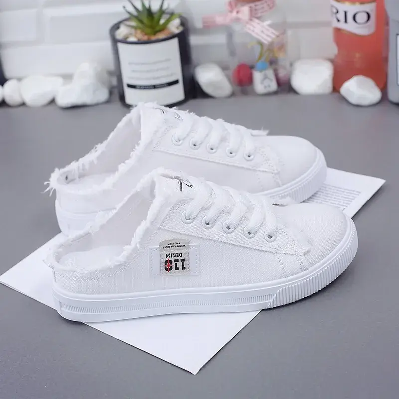 2023 New Spring Summer Women Canvas Shoes flat sneakers women casual shoes low upper lace up white shoes