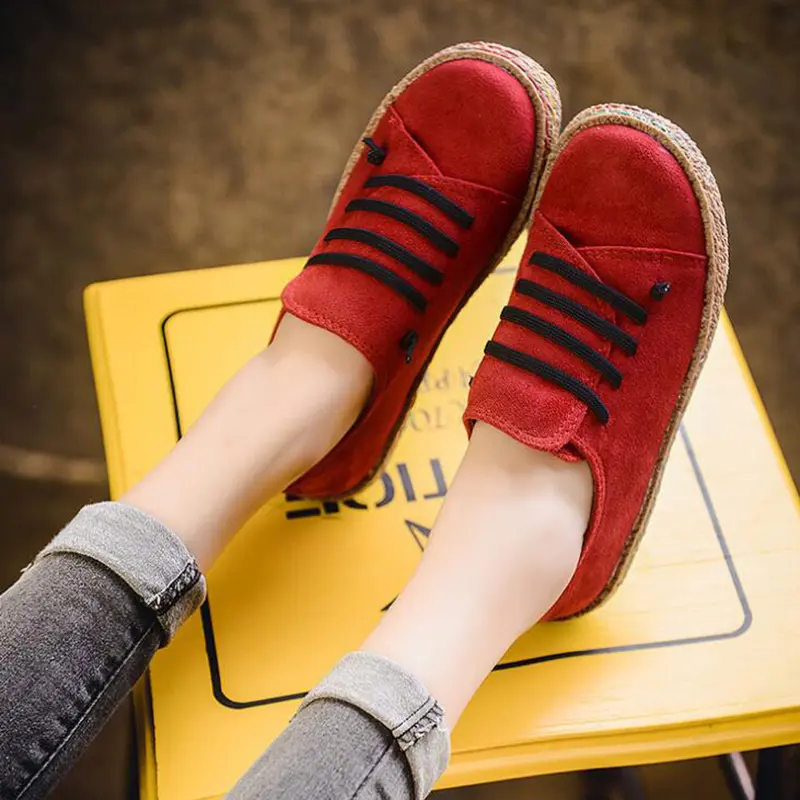 Women's Shoes Flat Bottom Lace-Up Loafers Ladies New Autumn Casual Outdoor Lazy Shoes Comfortable Light Solid Color Flat Shoes
