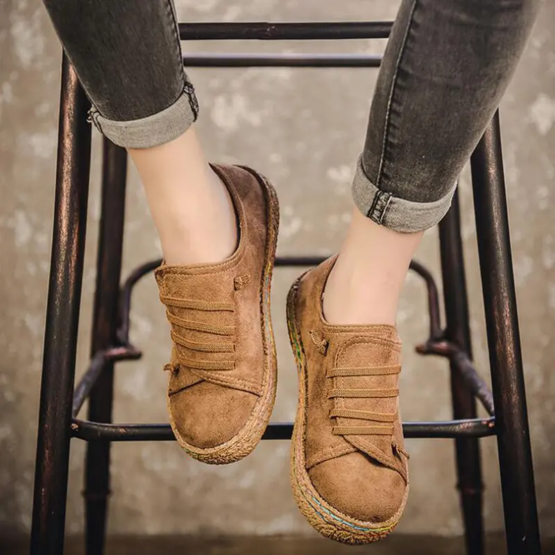 Women's Shoes Flat Bottom Lace-Up Loafers Ladies New Autumn Casual Outdoor Lazy Shoes Comfortable Light Solid Color Flat Shoes