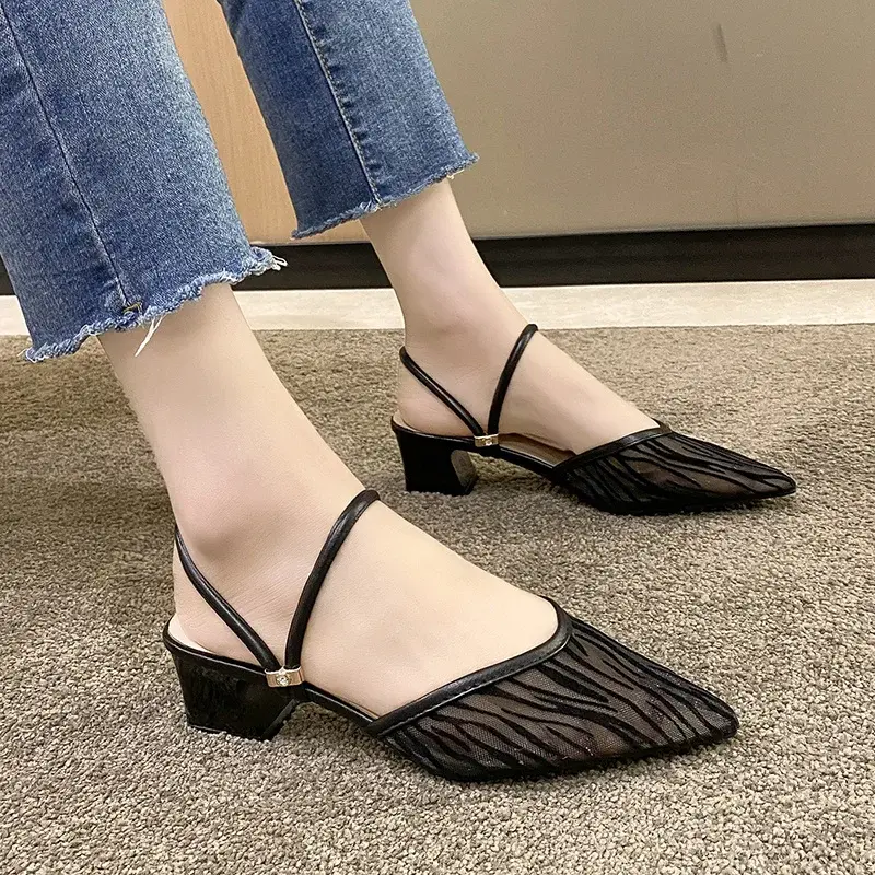 2024 Summer New Fashion Comfortable Casual Versatile High Heel Sandals Toe Thick Heel Slippers