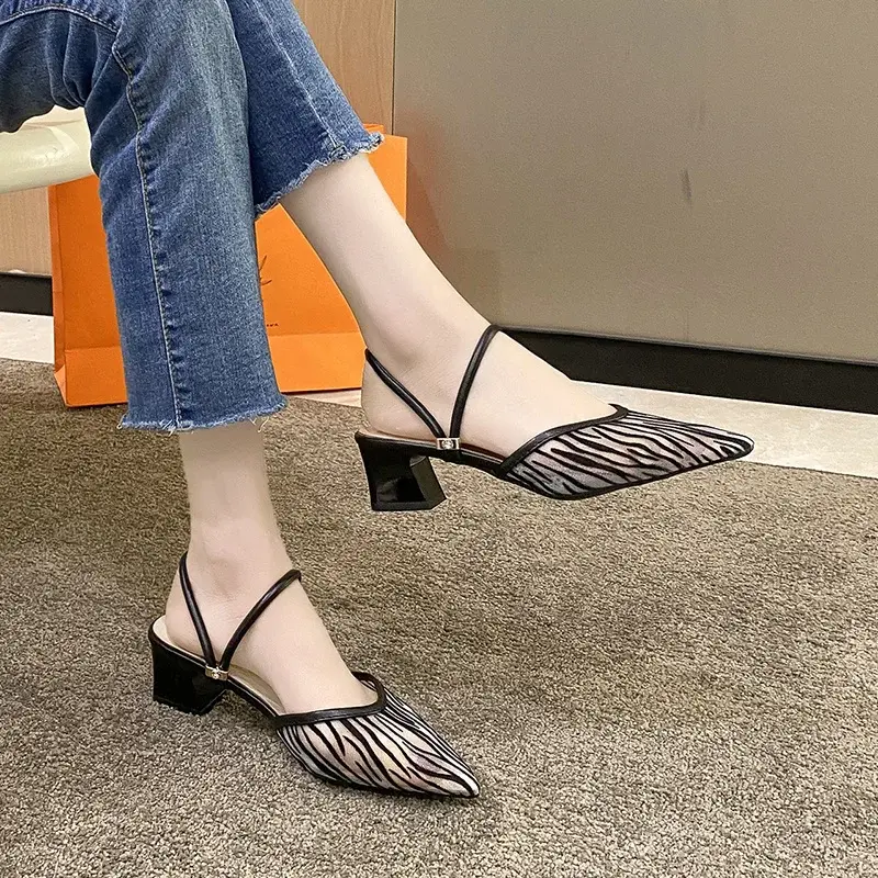 2024 Summer New Fashion Comfortable Casual Versatile High Heel Sandals Toe Thick Heel Slippers
