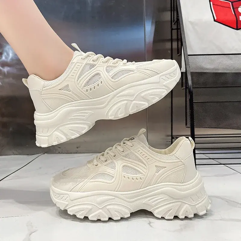 New Spring Fashionable Thick-soled Student White Shoes Comfortable/Wear-resistant Round-toe Breathable Sports and Casual Shoes