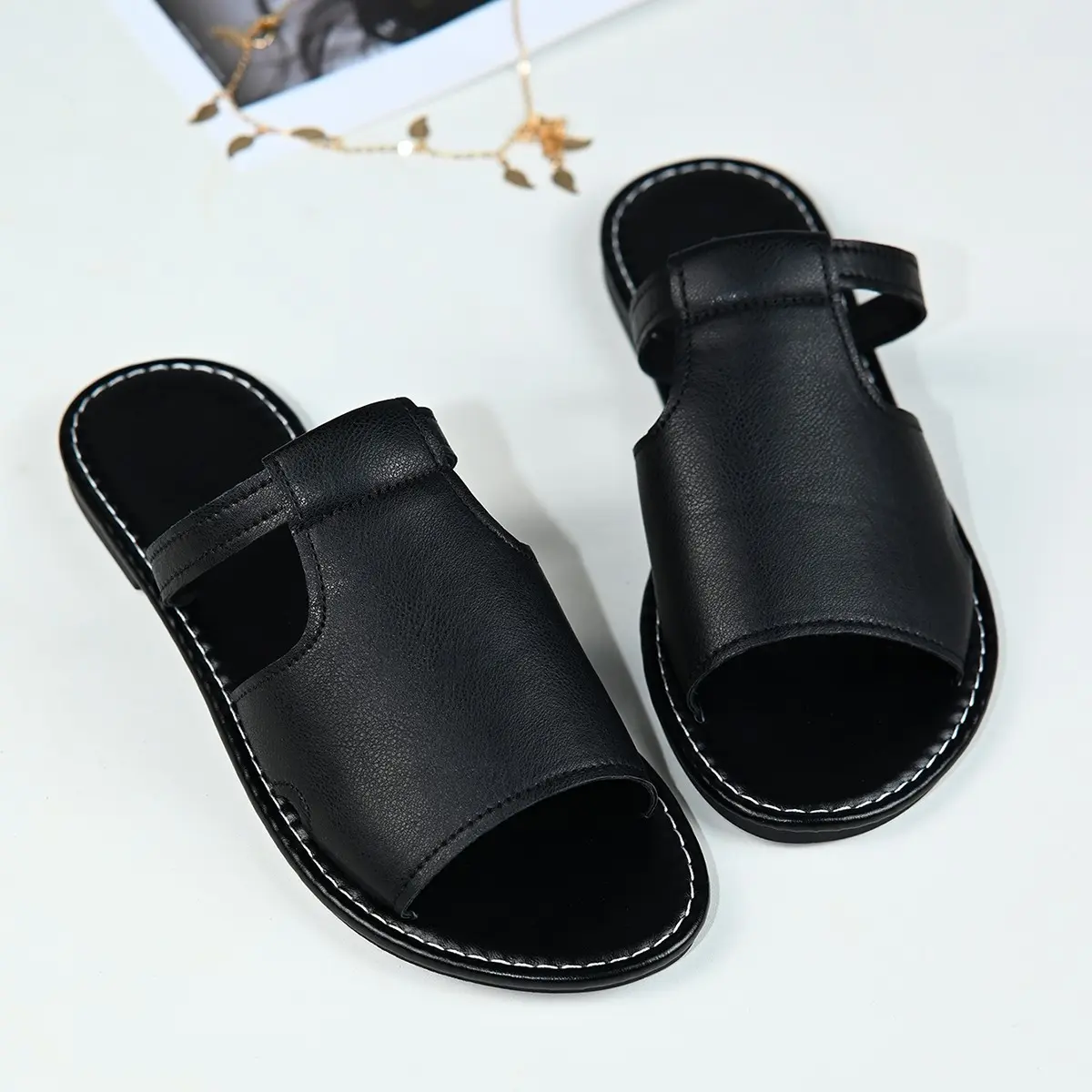 Womens 2024summer New Flat  PU Womens Shoes Outdoor Casual Comfortable Beach Dress Womens Slippers Large Size