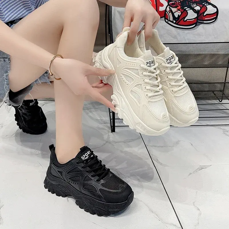 New Spring Fashionable Thick-soled Student White Shoes Comfortable/Wear-resistant Round-toe Breathable Sports and Casual Shoes