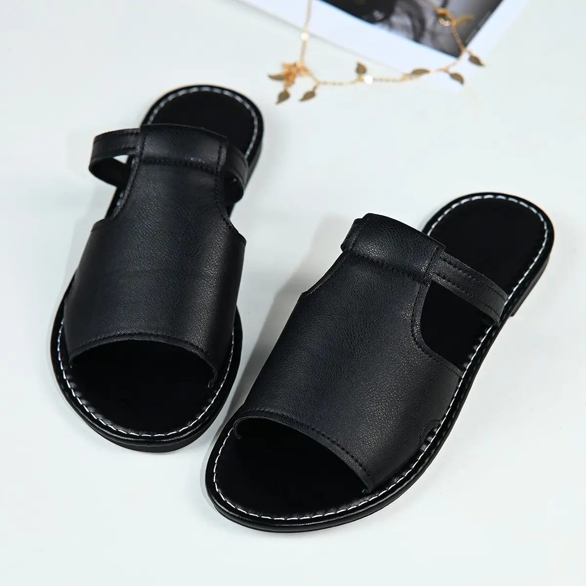 Womens 2024summer New Flat  PU Womens Shoes Outdoor Casual Comfortable Beach Dress Womens Slippers Large Size