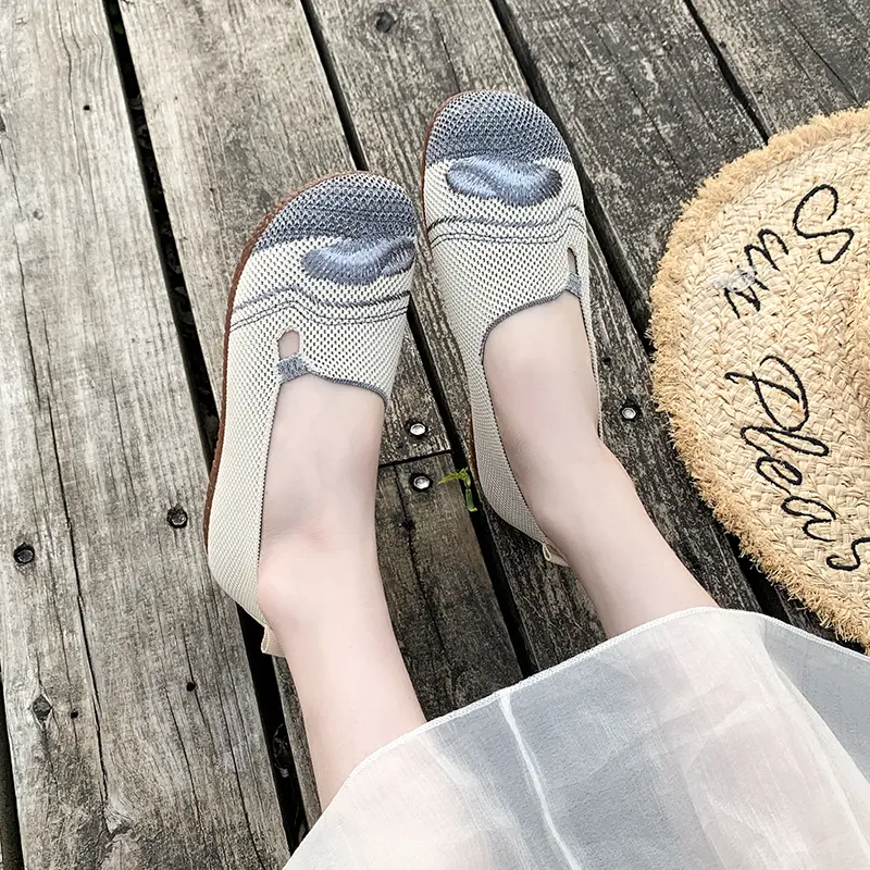 Loafers Women's Square Toe Breathable Slip on Square Toe Mesh Women Flats Shoes Soft Bottom Knit Ballet Flats Shoes