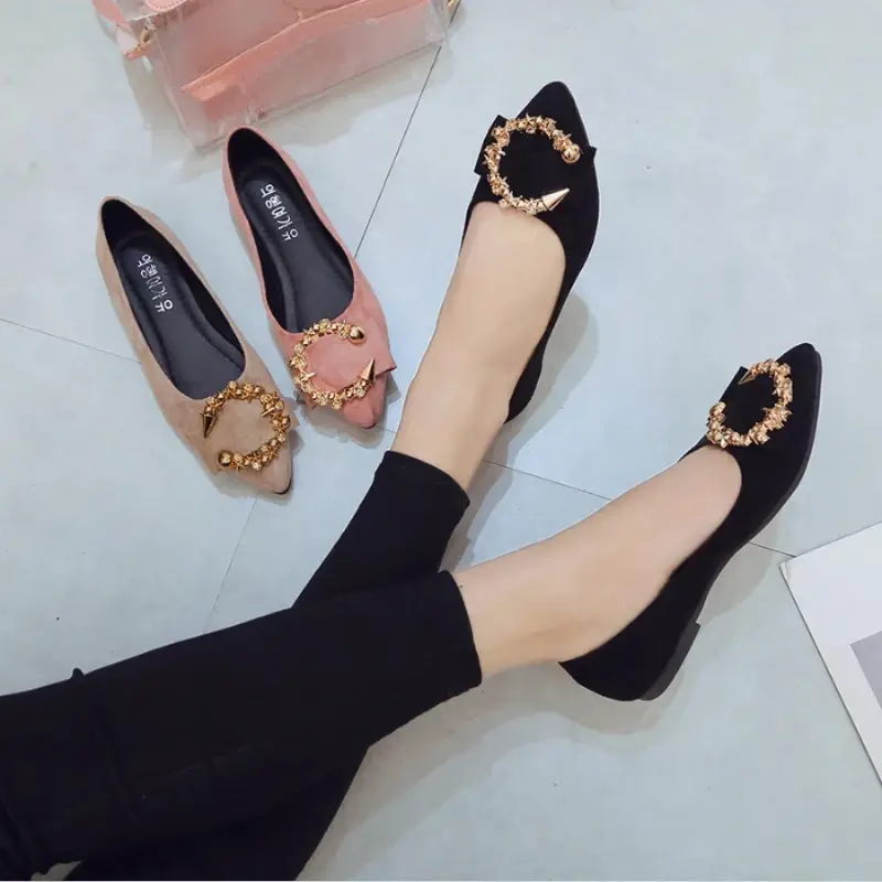 Spring and Autumn Casual Fashion Pointed Toe Comfortable Non-slip Wear-resistant Simple Metal Decorative Women's Shoes