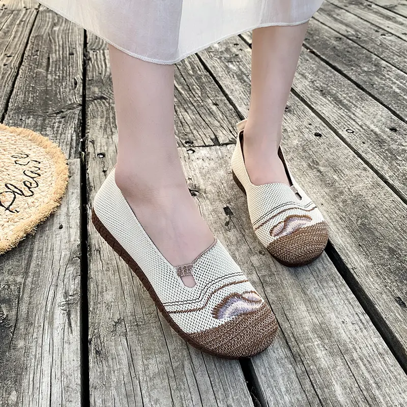 Loafers Women's Square Toe Breathable Slip on Square Toe Mesh Women Flats Shoes Soft Bottom Knit Ballet Flats Shoes