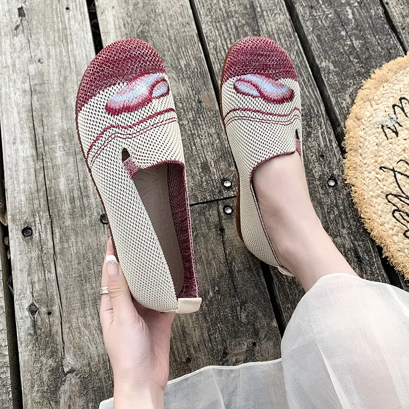 Loafers Women's Square Toe Breathable Slip on Square Toe Mesh Women Flats Shoes Soft Bottom Knit Ballet Flats Shoes