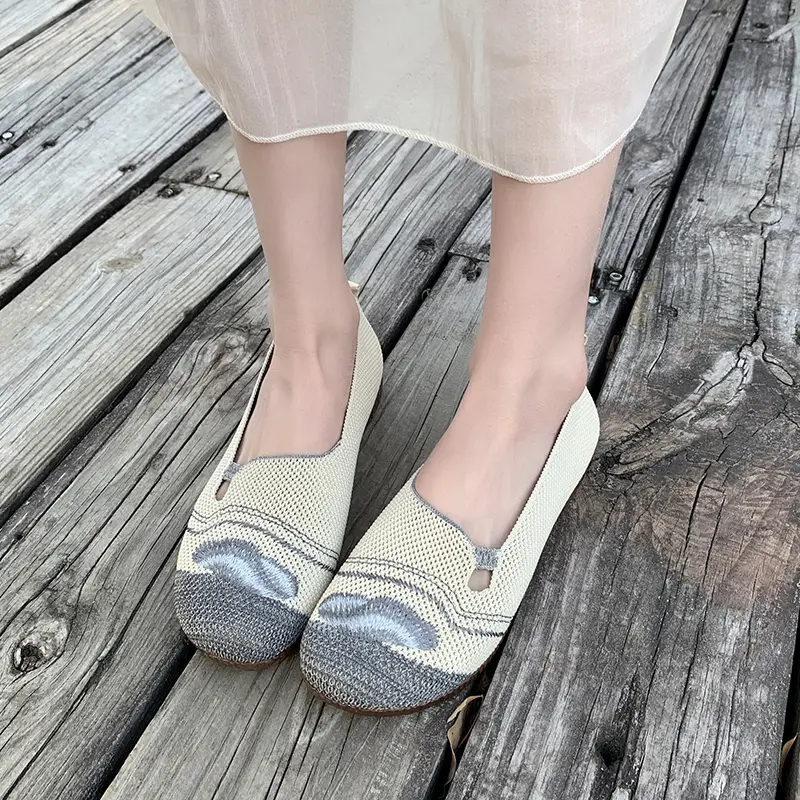 Loafers Women's Square Toe Breathable Slip on Square Toe Mesh Women Flats Shoes Soft Bottom Knit Ballet Flats Shoes
