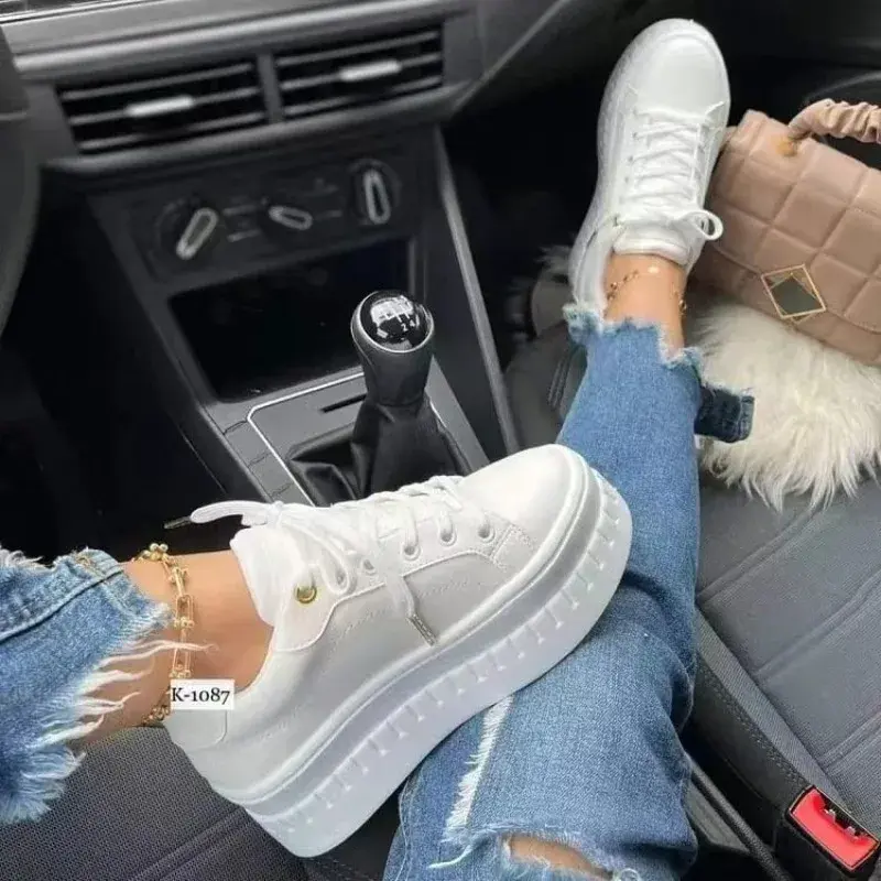 Sneakers for Women's 2024 New Fall Outdoor Fashion Tennis Lace Up Canvas Casual Walking Breathable Vulcanized Shoes Plus Size 43