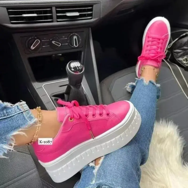 Sneakers for Women's 2024 New Fall Outdoor Fashion Tennis Lace Up Canvas Casual Walking Breathable Vulcanized Shoes Plus Size 43