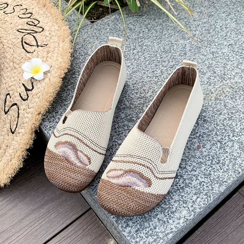 Loafers Women's Square Toe Breathable Slip on Square Toe Mesh Women Flats Shoes Soft Bottom Knit Ballet Flats Shoes