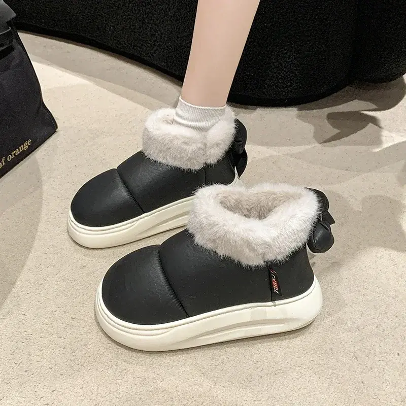 Women's Snow Boots Winter Warm Thick Ankle Boots Outdoor Anti Slip Furry Bow Cotton Shoes Comfortable Boots