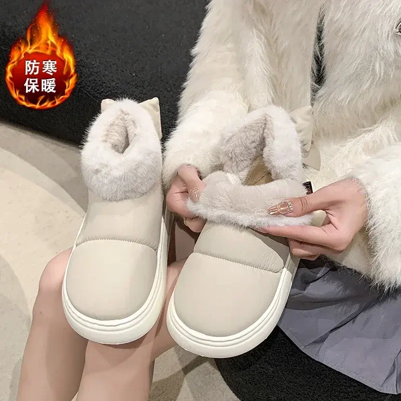 Women's Snow Boots Winter Warm Thick Ankle Boots Outdoor Anti Slip Furry Bow Cotton Shoes Comfortable Boots