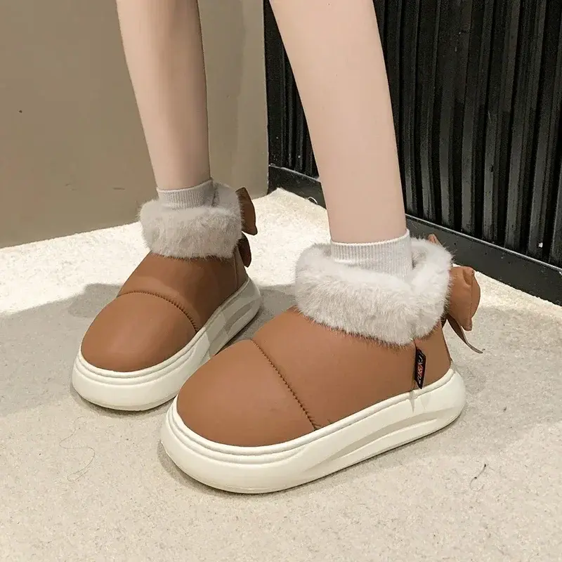 Women's Snow Boots Winter Warm Thick Ankle Boots Outdoor Anti Slip Furry Bow Cotton Shoes Comfortable Boots
