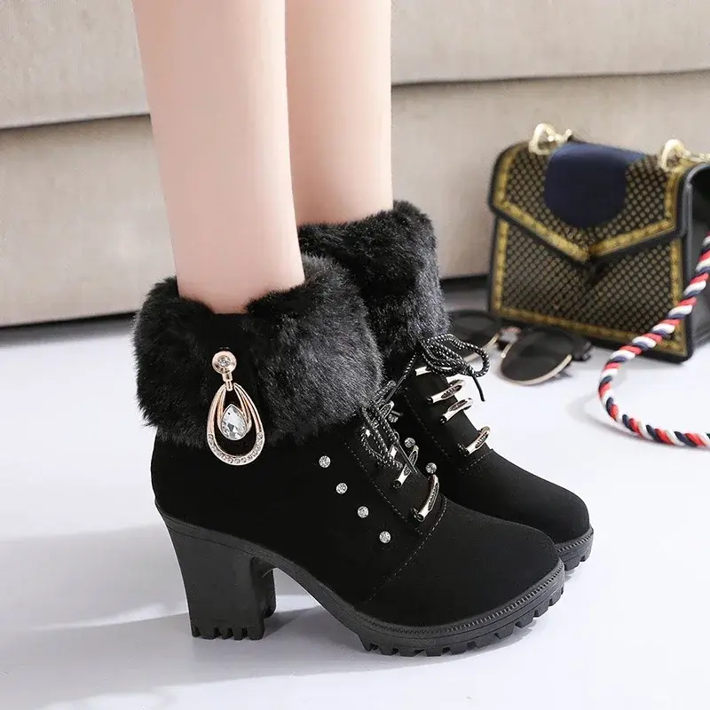 Women Boots Winter Designer High Heels Shoes for Women 2024 New Short Plush High Platform Ankle Boots Elegant Botas Mujer